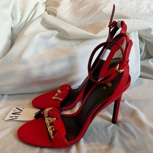 Red ZARA Heels with Gold Hardware